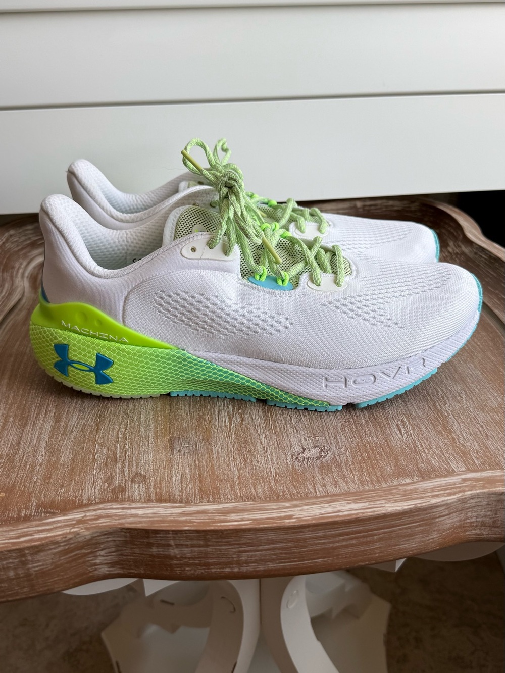 Under Armour Women’s White and Neon Green Mesh Running Sneakers | Size 12